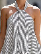 Halter Neck Striped Draped Balloon Hem Top