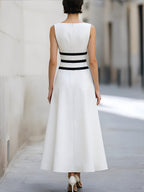 Color-blocked Striped Sleeveless Boat Neck Dress
