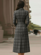 Elegant Plaid Asymmetric Button - Front Midi Dress
