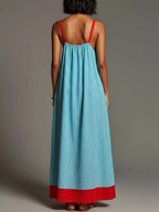 Vacation Striped Color Block Strap Maxi Dress With Pockets