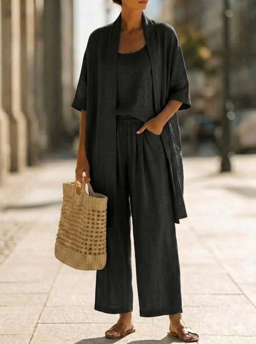 Minimalist Linen-cotton Three-piece Set - Comfortable For Everyday Wear