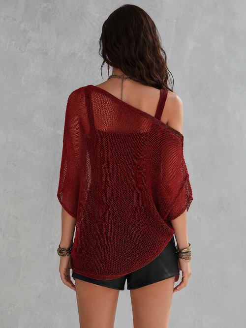 Bohemian Mesh Resort Deep Red Sheer Layered Top