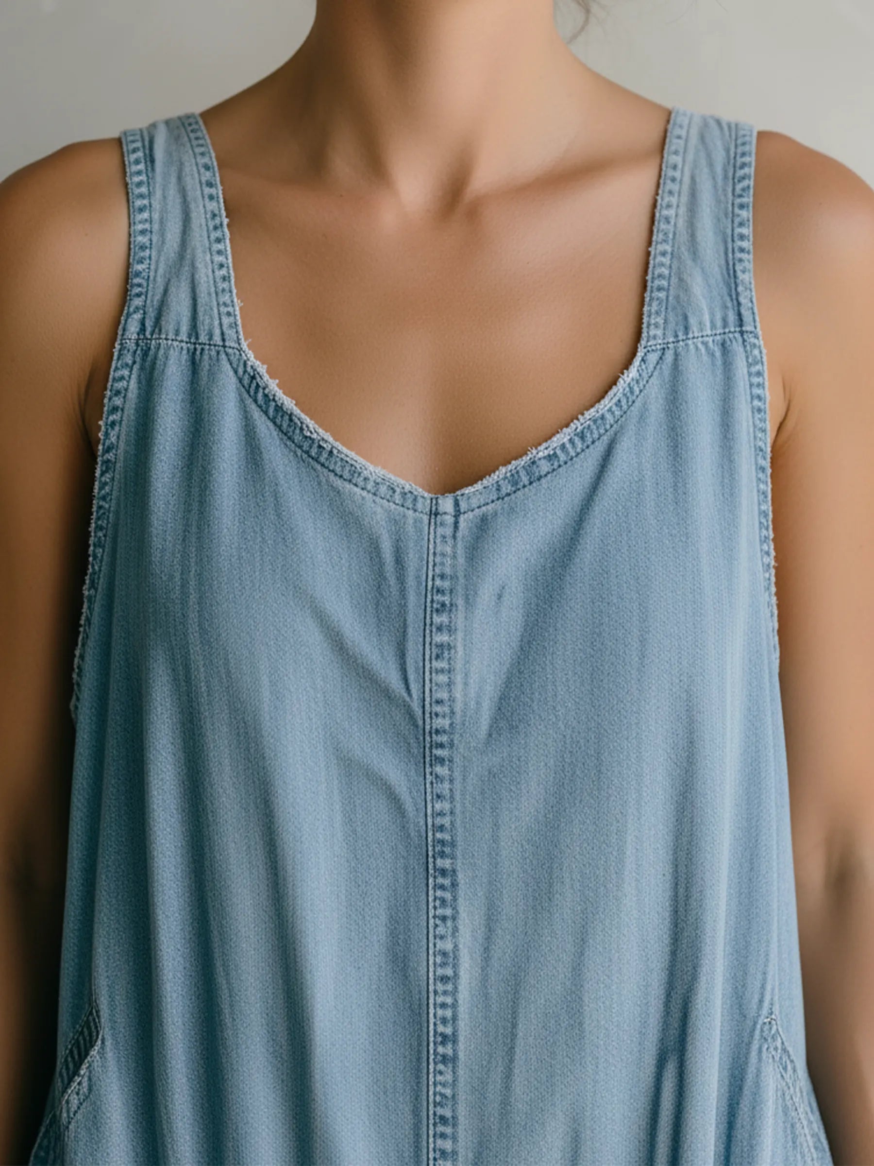 Vintage Washed Denim Sleeveless Jumpsuit