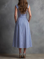Casual Yet Polished Striped Sleeveless Shirt Dress