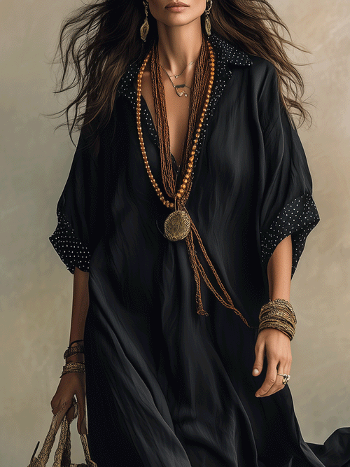 Bohemian Sheer Panel Flowing Maxi Dress In Black