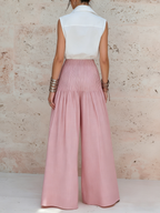 High-Waist Pleated Wide-Leg Pants & Sleeveless Shirt Co-Ord Set