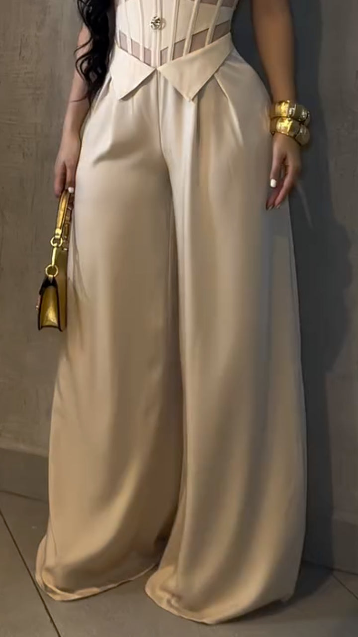 Nude Mesh & Boned Top + Trousers Two-Piece Set