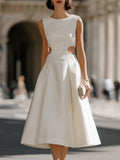 Side Cut-Out Sculpted A-Line Midi Dress