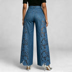 Dark Blue Lace Insert Wide Leg Jeans