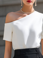 Elegant One-Shoulder Ruffle Sleeve Blouse