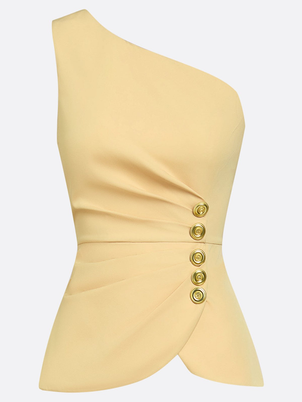 Women Yellow Buckle Ruched One Shoulder Sleeveless Dressy Top With Pants Two-Piece Set