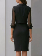 Black Sheer-sleeved Blazer And Asymmetrical Dress Two-piece Set
