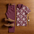 Men's Casual Reddish-Brown Printed Polo Shirt And Pants Two-Piece Set