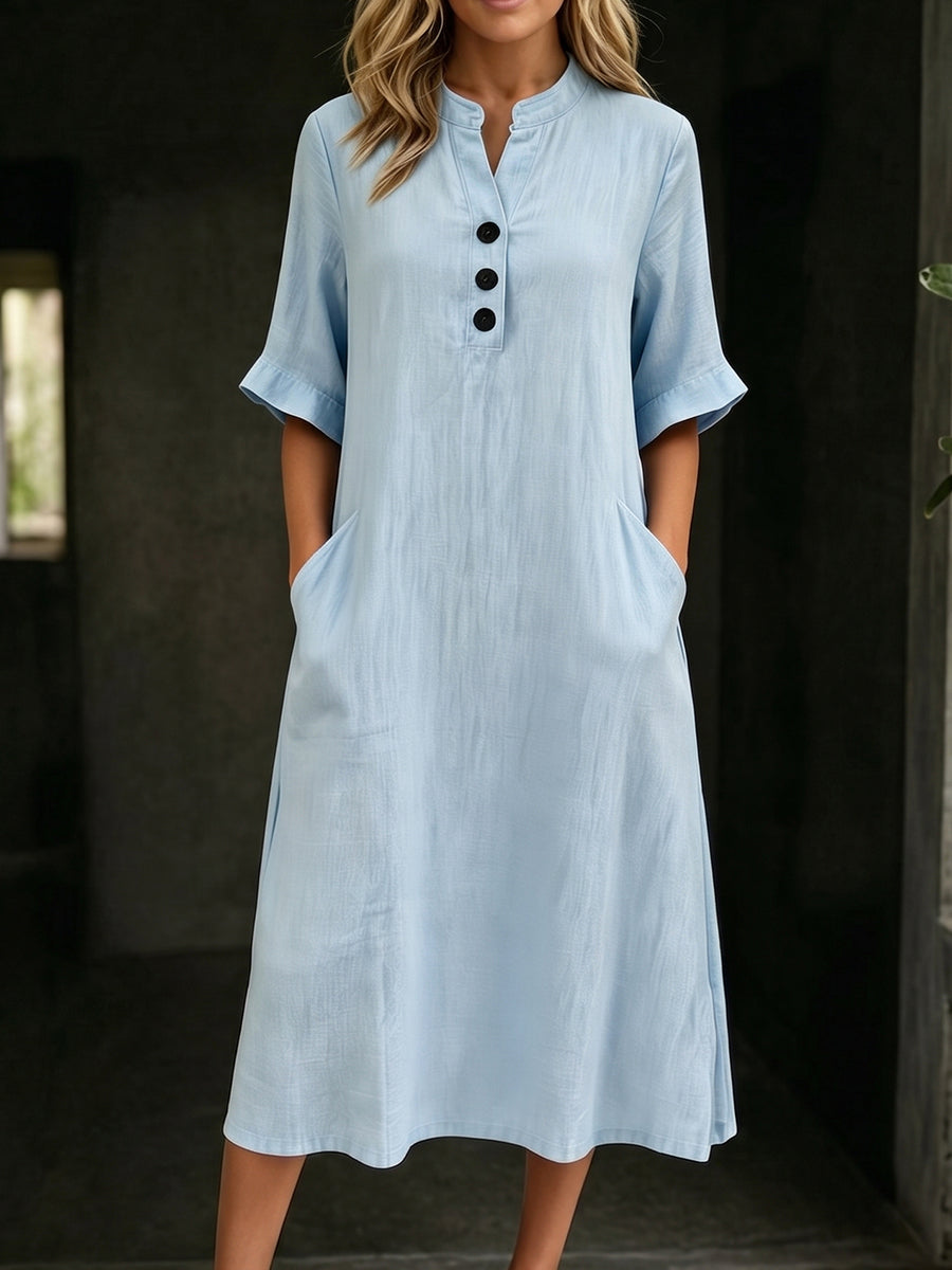 Minimalist & Cozy Solid-color Semi-mock Neck Dress