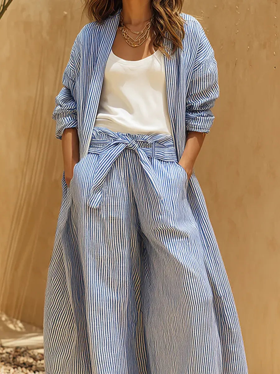 Women's Striped Art Stylish Casual Comfortable Top And Pants Two-piece Set
