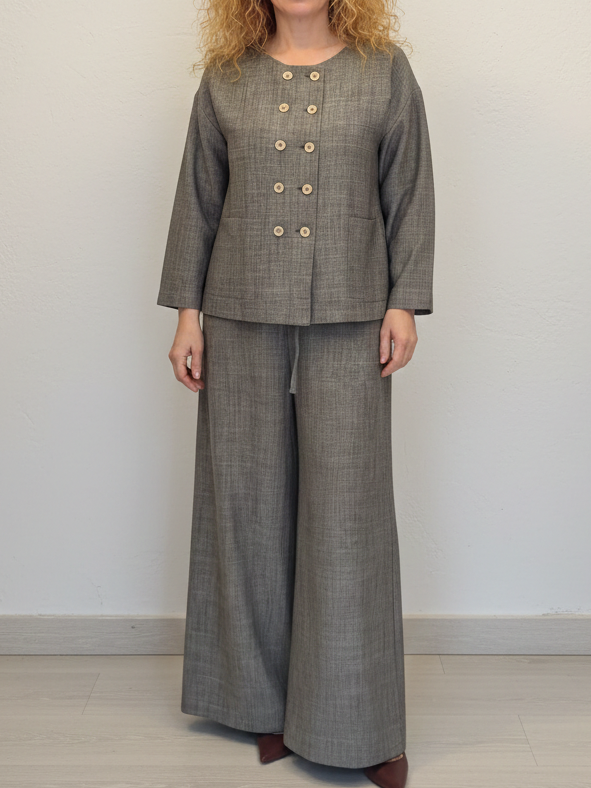 Elegant Button-up Shirt And Wide-leg Trousers Linen Set