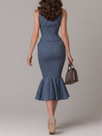 Shirt-Collar Striped-Panel Vest & Fishtail Skirt Set
