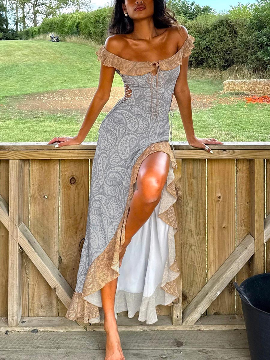 Women's Ruffled Asymmetrical Art Casual High Slit Sexy Dress