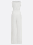 Women White Ruched Strapless Sleeveless Elegant Jumpsuit