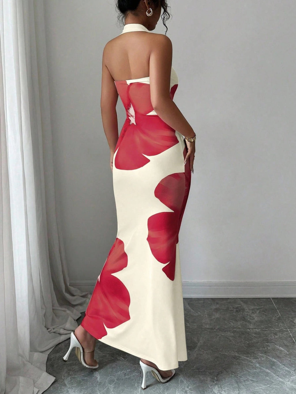 Elegant Halter-neck Floral-print Bodycon Dress