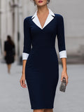 Navy & White Contrast Collared Sheath Dress