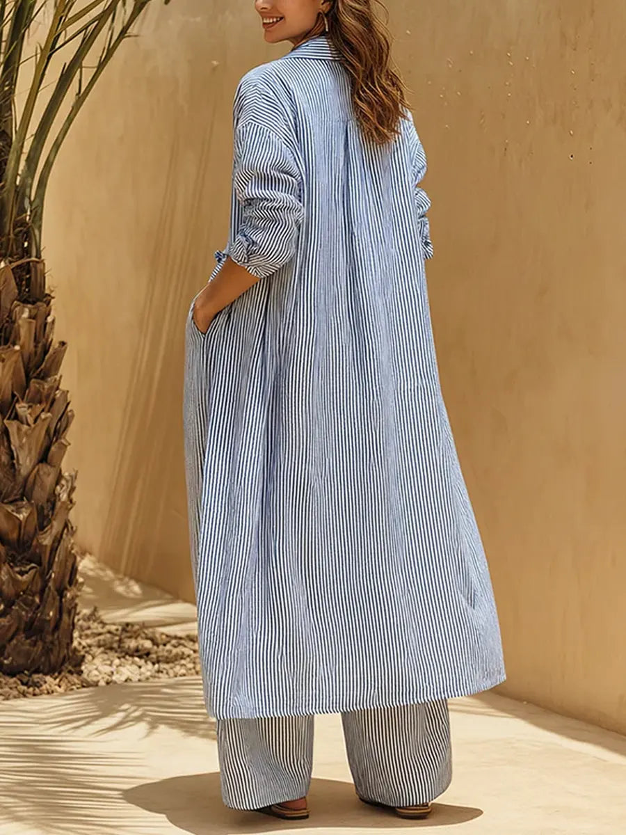 Women's Striped Art Stylish Casual Comfortable Top And Pants Two-piece Set