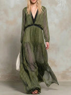 Women's Striped Art Casual Stylish Long Sleeve Chiffon Maxi Dress