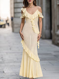 Ruffled Cold-Shoulder Knit Bodycon Midi Dress