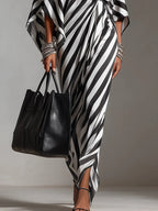 Women's Retro Statement Monochrome Stripe Asymmetric Maxi Dress