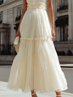 High Neck Ruffle Trim Tiered A-Line MaxiDress