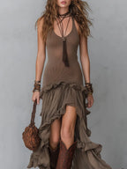 Urban Nomad Shinny Knitted High-low Hem Maxi Dress