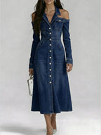 Stylish Off-shoulder Button-down Denim Dress