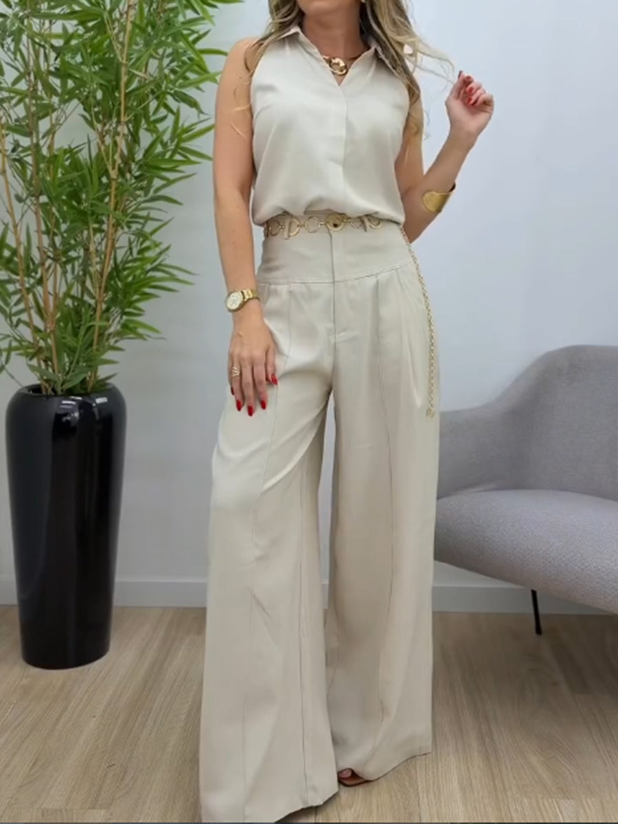 Elegant Linen And Cotton Sleeveless Top And Pants Two-piece Set