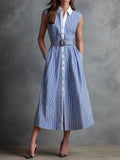 Casual Yet Polished Striped Sleeveless Shirt Dress