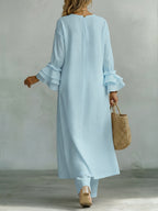Casual Linen And Cotton Top And Pants Two-piece Set