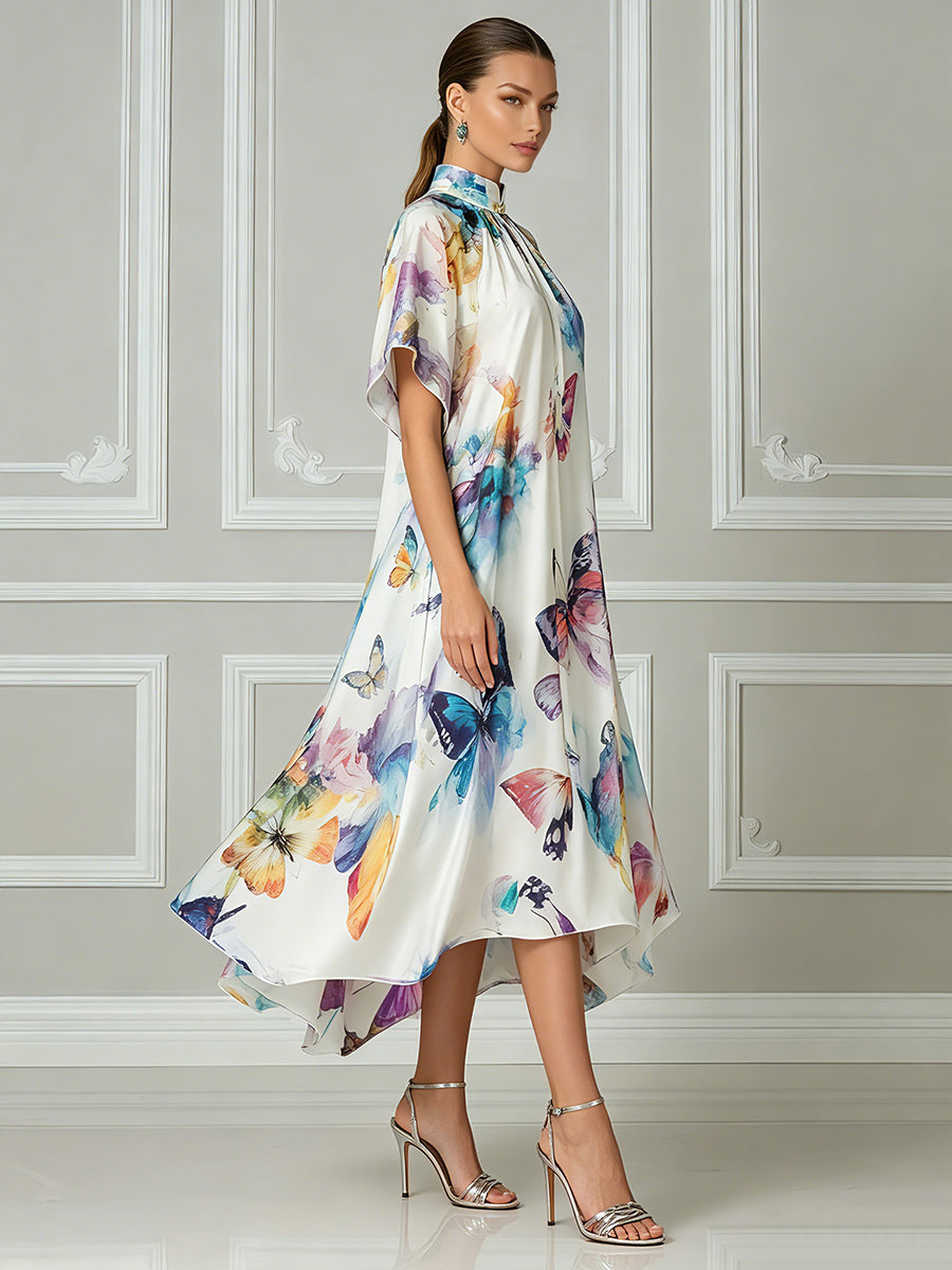 Prism Butterfly Mandarin Collar Midi Dress
