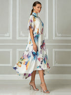 Prism Butterfly Mandarin Collar Midi Dress