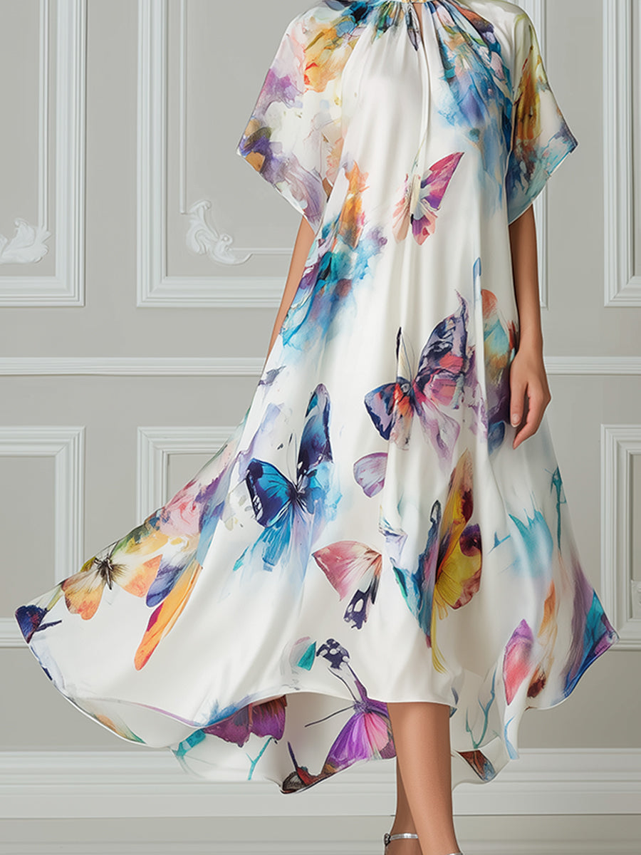 Prism Butterfly Mandarin Collar Midi Dress