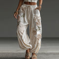 Women's Retro Floral Patchwork Art Casual Linen Pants