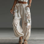 Women's Retro Floral Patchwork Art Casual Linen Pants