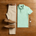 Men's Casual Green & Khaki Solid Color Matching Short Sleeved Polo Shirt & Trousers Two-Piece Set