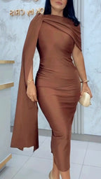 Off-the-Shoulder Draped Midi Dress
