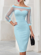 Sheer Illusion Off-Shoulder Sweetheart Midi Dress