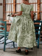 Vintage Toile de Jouy Green Long Apron with Pockets